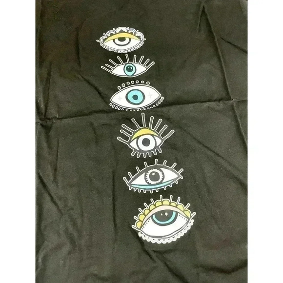 Men's Eye Print Design Black Shirt Short Sleeve Crew Neck Unique Print NEW - Picture 6 of 7